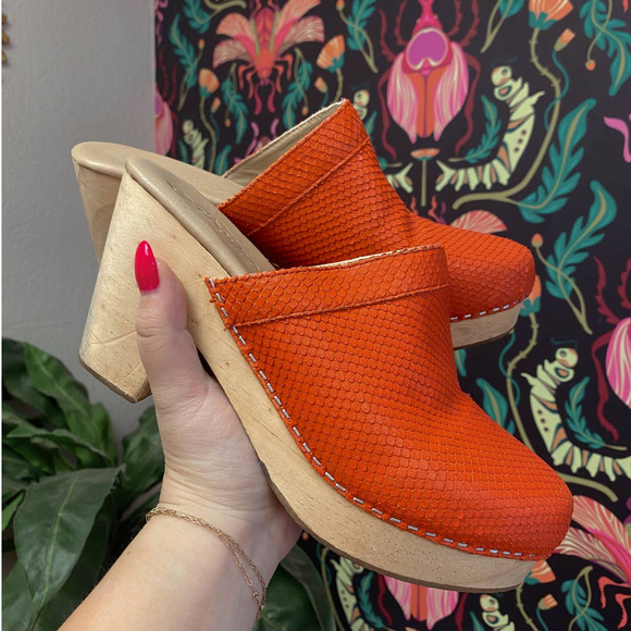 Free People Shoes - Free People Hillary Slip On Platform Clog Embossed Orange Size 38